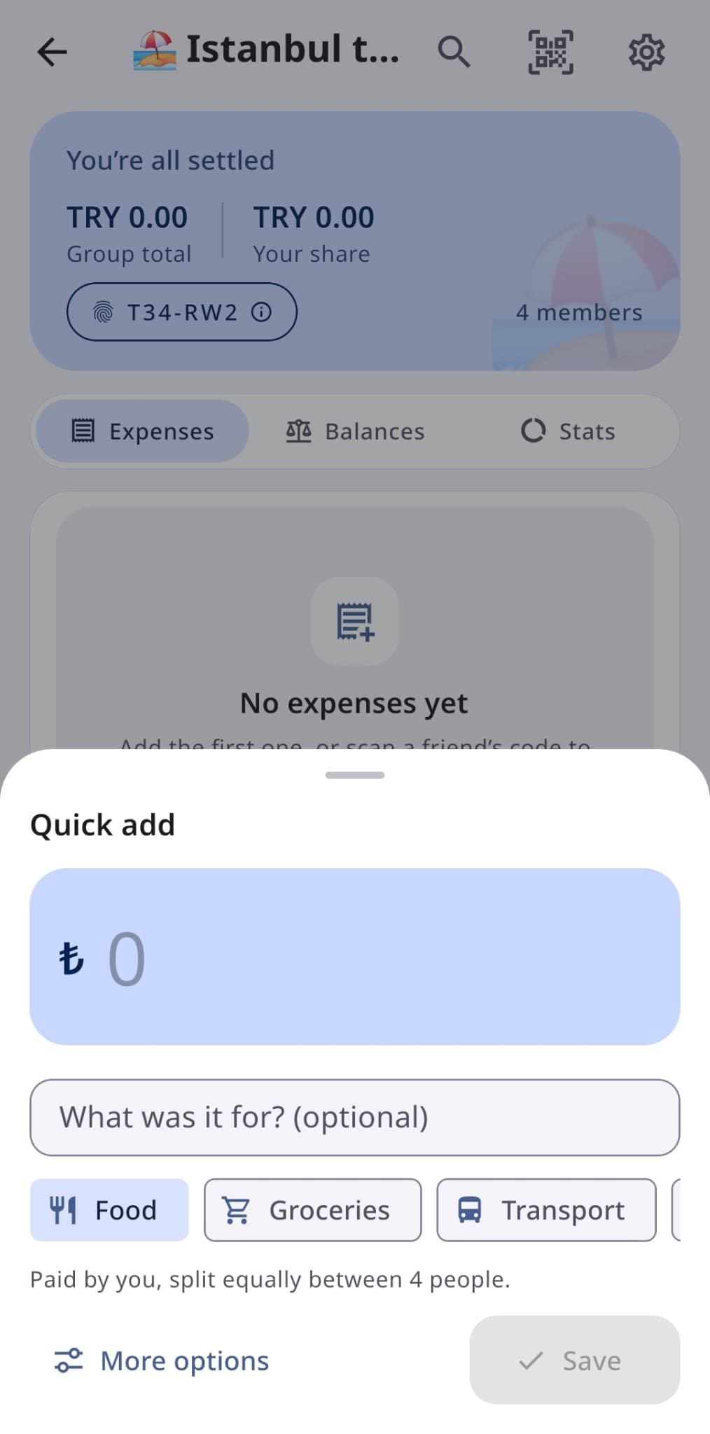 Adding an expense and choosing how it should be split